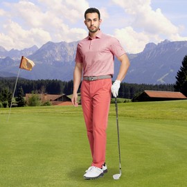 M MAELREG Golf Polo Shirts for Men Short Sleeve Quick Dry Fit Texture Sports Casual Collared Men's Golf Shirts Light Pink