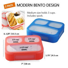 kinsho - Cajas bento para niños, juego de fiambrera para niños, niñas y adultos, recipientes a prueba de fugas de 3 compartimentos para comidas o aperitivos para viajes preescolares, trabajo de viajes