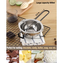 Double Boiler Pot Set, Stainless Steel Melting Pot with Silicone Spatula for Melting Chocolate, Soap, Wax, Candle Making (600ml and 1600ml)