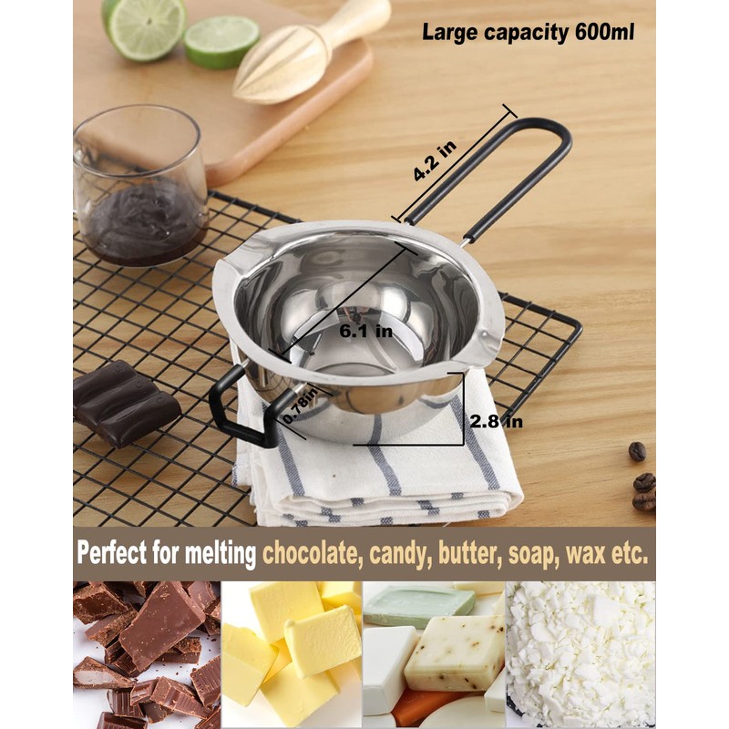 Double Boiler Pot Set, Stainless Steel Melting Pot with Silicone