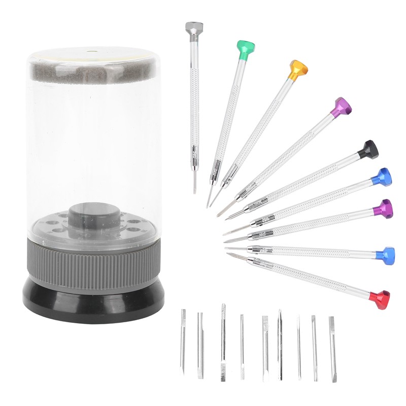 9pcs Screwdriver Set Flathead CrossHead Screwdrivers Kit with Rotating Base