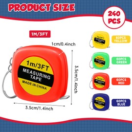 Hoteam 240 Pcs Small Tape Measure Keychains 1 Meter/ 3 Ft Mini Retractable Measuring Tape Keychains Pocket Tape Measure Bulk Portable Measurement Tape for Construction Birthday Party Favors, 4 Colors