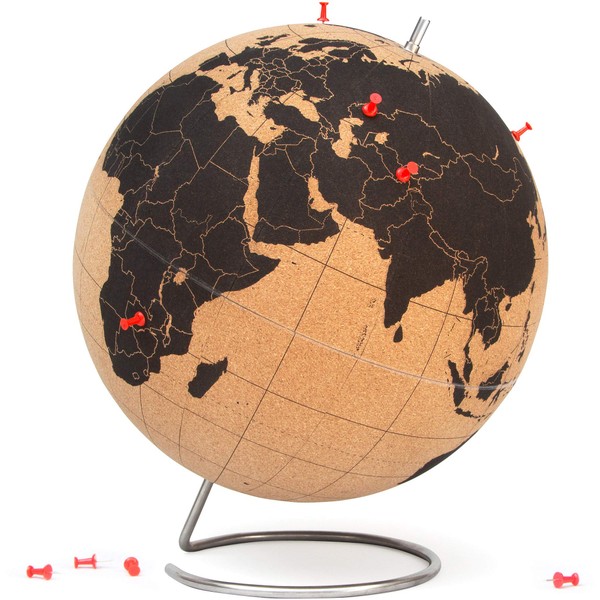 Suck UK | Cork Globe | World Map Pin Board | Cork Board World Globe Decor | Travel Map With Pins | Globes Of The World With Stand | Travel Decor & Office Desk Decor | Travel Gifts | Black Extra Large