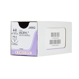 Ethicon Coated VICRYL (polyglactin 910) Suture, J496G, Synthetic Absorbable, PS-2 (19 mm), 3/8 Circle Needle, Size 4-0, 18" (45 cm)