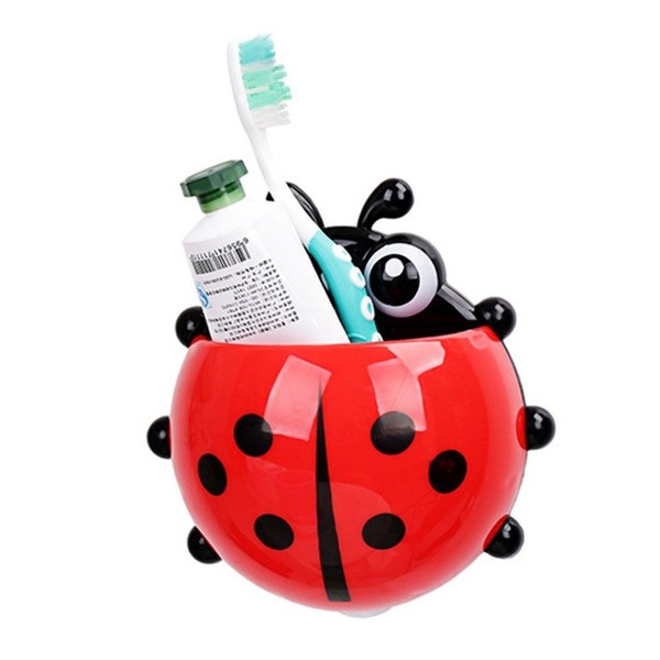 FunnyToday365 Ladybug Toothbrush Holder Toiletries Toothpaste Holder Bathroom Sets Suction