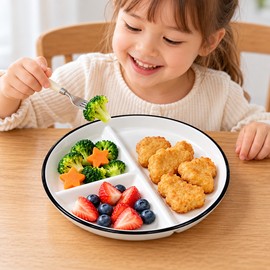 Ceramic Divided Plate for Kids – 3-Section Cartoon Dinner Dish for Breakfast, Snacks & Everyday Meals