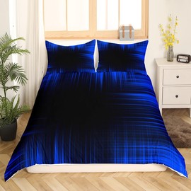 Blue and Black Duvet Cover Full Size, Geometric Artistic Smear Comforter Cover Abstract Ombre Bedding Set Kids Toddler Gradient Lines Bedspread Cover Durable Bedclothes Zipper (No Comforter)