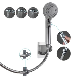 GwernKB RV Shower Head with Hose,5-mode High Pressure Shower Head with On Off Switch Water Saving for Camper, No Drilling Wall Mount Handheld Shower Holder and Adhesive Hose Guide Ring (Silver)