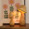 Pilzlampe aus Holz, 3 Farben LED Nachttischlampe mit USB-Aufladung Kabelloses