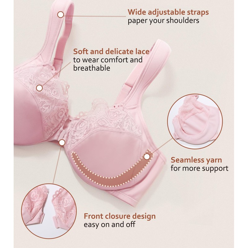 DotVol Women's Front Closure Fastening Bra Underwire Plus Size U-Back