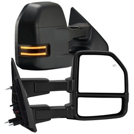 LUCTEND Tow Mirrors Compatible with 2004-2014 Ford F150 F-150 Pickup Truck, Extended Trailer Towing Side Mirrors with LED Puddle Light, Smoked LED Turn Signal, Power Heated Adjustable, Black Housing