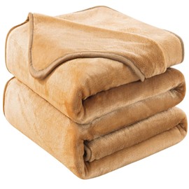 Soft Queen Size Blanket All Season Warm Fuzzy Microplush Lightweight Thermal Fleece Blankets for Couch Bed Sofa,90x90 Inches,Camel