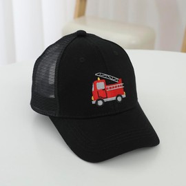 Besforta Cute Fire Engine Embroidery Children's Baseball Caps Adjustable Washed Baseball Hats for Boys Girls, Mesh Fabric (Black)