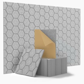 Kuchoow Soundproof Wall Panels, Self Adhesive Sound Proof Panels for Walls, 12 Pack High Density Sound Absorbing Panels Honeycomb Noise Cancelling Panels for Wall Door Ceiling 12"×12"×0.4"