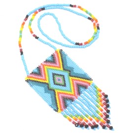 BeadsCorner Handmade beaded Cyan Blue Aztec pendant necklace set