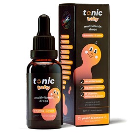 Tonic Health Baby Multivitamin Drops - 14 Baby Vitamins A, C, D, Minerals, and Plants - No Sugar/Preservatives - Kids Vitamins 6 to 36 mos for Growth and Development, Peach and Banana 30ml (Pack of 1)