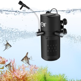 BlueYu Aquarium Filter 4-in-1 Internal Fish Tank Filter, Turtle Tank Filter, 130 GPH for 15-40 Gallon Tanks with Dual Water Outlet & Adjustable Oxygenation for Fresh/Saltwater Aquariums