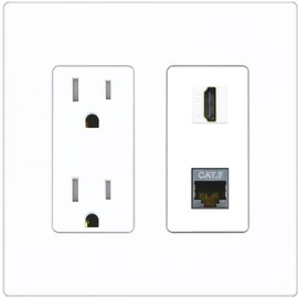 RiteAV HDMI and Cat7 Ethernet Wall Plate - Tamper-Resistant Outlet [Screwless White]