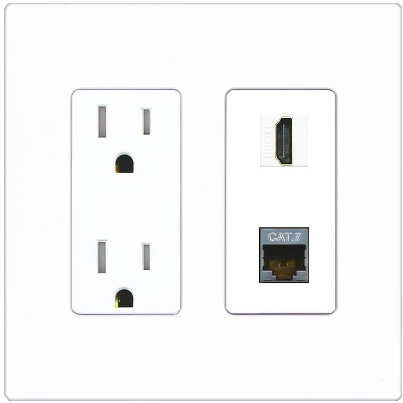RiteAV HDMI and Cat7 Ethernet Wall Plate - Tamper-Resistant Outlet