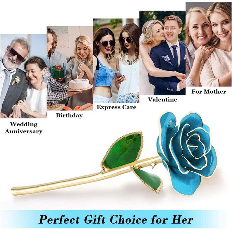 24k Gold Dipped Real Blue Rose 11-12 Inches Long with