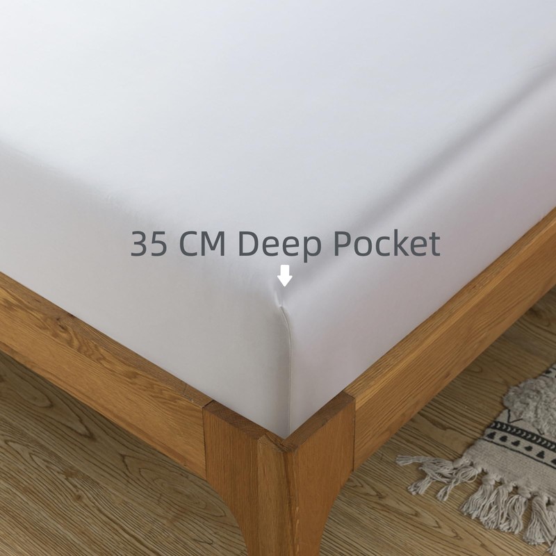 bienDo Single Size Bamboo Fitted Sheet, White, Natural Vegan Silk-Softer