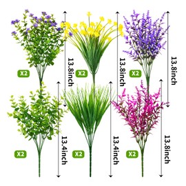 TEMCHY 12 Bundles Artificial Flowers Lifelike No Fade UV Resistant Fake Plastic Flowers Faux Plants for Hanging Planters Outside Porch Window Box Wedding Home Décor - Indoor/Outdoor Use