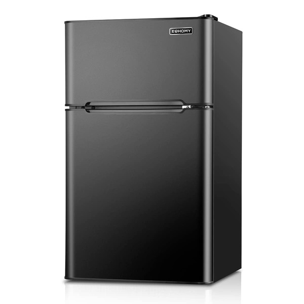 EUHOMY Mini Fridge with Freezer, 3.2 Cu.Ft Mini refrigerator with freezer, Dorm fridge with freezer 2 door For Bedroom/Dorm/Apartment/Office - Food Storage or Cooling Drinks (Black).