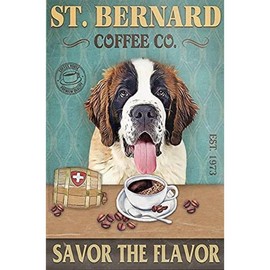 St. Bernard Dog Coffee Listing Vintage Metal Tin Sign 8x12 Inches for Bars Restaurants Cafes Pubs - Color: Sign 20, Size: 8*12 Inch