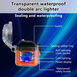 Waterproof Arc Lighter, Dual Arc Flameless Plasma Lighter with C-Type Charging Cord and Cord, LED Power Indicator, Electric Lighter for Indoor and Outdoor Camping and Cooking, IP56(Orange)