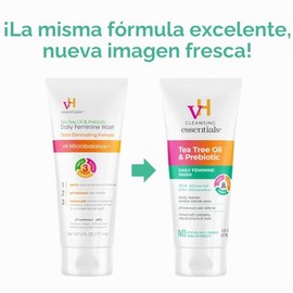 vH essentials, Jabón femenino diario con pH balanceado, con aceite de árbol de té y prebiótico, 6 onzas líquidas, (Paquete de 1) 54306 Clear
