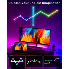 Smart LED Wall Lights, Music Sync Voice Control DIY RGB Light Bar with 16M+ Color & 44+ Scenes, Dimmable Home Decor Wi-Fi Wall Light for Gaming Room TV Bedroom (9 Lines)