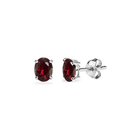 Red Earrings for Women Sterling Silver Studs 5x3mm Oval Synthetic Ruby Stud Earring for Bridesmaids Trendy Fashion