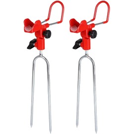 VANROUG 2 Pack Fishing Pole Holders for Bank Fishing, Fishing Rod Rack Stand Ground, Universal Plug-in Rod Holders Support Bracket Catfishing Equiment for Beach,360 Degree Adjustable (Red)