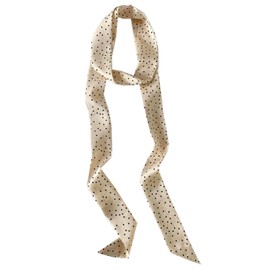 NIDMIDO 50s Skinny Silky Scarf Polka Dots Waistband Long Narrow Neckscarf Fashion Silky Headbands Accessories (S Dot Beige1)