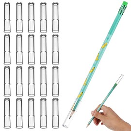 COMNICO Plastic Pencil Caps, 20Pcs Pencil Tip Protector Cover Clear Pencil Toppers Pencil Extender for Wooden Pencils Extender Holders Stationery Accessories for Classroom Student School Office