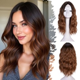 ISAMY 18Inch Wigs for Women Middle Part Synthetic Hair Wavy Wig for Daily Use (R2/37Y)