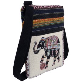 Asita Unisex Boho Cross Body Tapestry Elephant Bag, Beige, Medium Size, beige