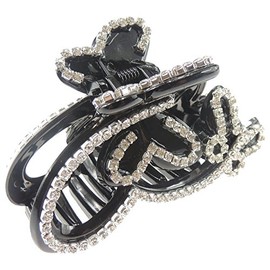 Extra Sparkly Women Girls Crystal Diamante Rhinestone Gems Bridal Wedding Evening Party Styling Fine Thin Hair Accessories Butterfly Claw Jaw Clip Octopus Clamp Grip 8cmStencil Butterfly (Black)