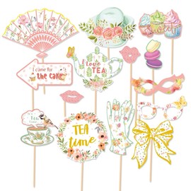 Bicuces 14 pcs Tea Party Photo Booth Props Tea Party Decorations Floral Party Supplies Tea Garden Party Decorations for Wonder Land Girl Oneder Land 1st Birthday Party Decorations