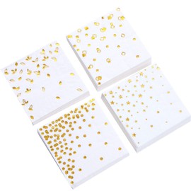Winoo Design 100 PK Gold Napkins - 4 Assorted Designs - 3-Ply Cocktail Napkins Folded 5 x 5 Inches Bar Napkins Disposable Party Napkins Paper Napkins Dinner for Wedding Baby Shower Birthday Graduation 2023