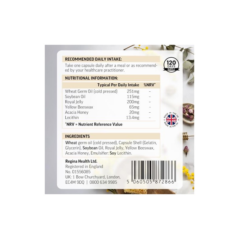 Regina Premium Fresh Royal Jelly 200mg, 6% 10-HDA Guarantee. 120