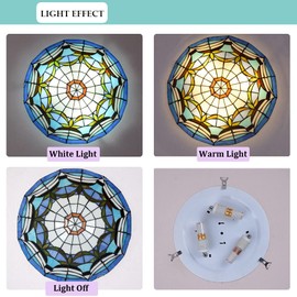 Tiffany Style Ceiling Light, Elegant Stained Glass Flush Mount Ceiling Light for Bedroom, Living Room (19.6", 4 Lights)