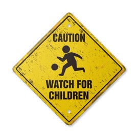 Caution Watch for Children Vintage Crossing Sign Zone Xing | Indoor/Outdoor Plastic | 17" Slow Playing at Play Safety