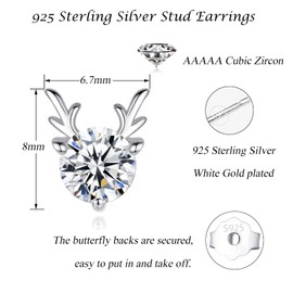 Cangall Silver Christmas Earrings Women's 925 Sterling Silver Christmas Stud Earrings, Snowflake & Elk & Santa & Elk Zirconia Stud Earrings Silver 925, 11 mm Cute Silver Sleeping Stud Earrings, Cubic