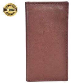 Leatherboss Genuine Leather Slim Checkbook Cover Holder for men women, Dark Brown