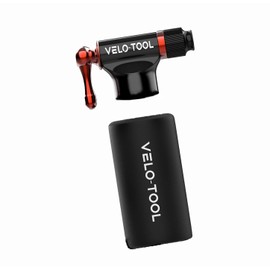 Velo-Tool™ CO2 Inflator Bike Pump–Premium Black/Silver, Quick & Lightweight + 5 x 16g CO2 Canister/Cartridges With Foam Grip-Presta & Schrader Valve Compatible-Mountain, Road & BMX Bikes
