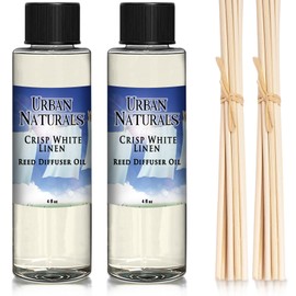 Urban Naturals Crisp White Linen Scented Oil Reed Diffuser Refill | Free Set of Reed Sticks! A Fresh, Clean Cotton Scent, 4 oz (2 Pack)