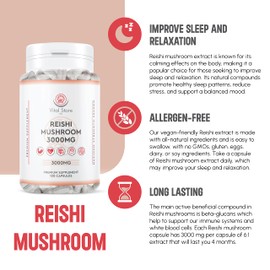  Reishi Mushroom Extract 3000MG - 4 Month Supply 120 Vegan Capsules - Ganoderma lucidum Extract