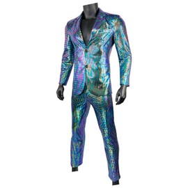 Nawgut Sequin Blazer Metallic Suit 2 Piece Set Disco Shiny Outfit Wedding Party Banquet Fashion Jacket Pant for Mens Adult, Dazzling Color, Men-XX-Large