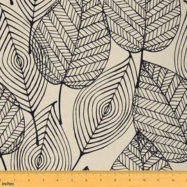 Feelyou Leaves Upholstery Fabric by The Yard, Vintage Leaf Geometric Outdoor Fabric by The Yard, Abstract Foliage Line Decorative Fabric for Upholstery and Home DIY Projects, 1 Yard, Beige Black